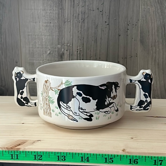 Other - Holstein Cows Calf Double Handle Soup Bowls Mugs Country Kitchen Barn